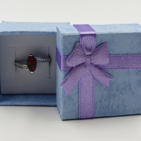 Sterling Silver Black Opal & CZ Diamond Band Ring - Picture 5 of 5